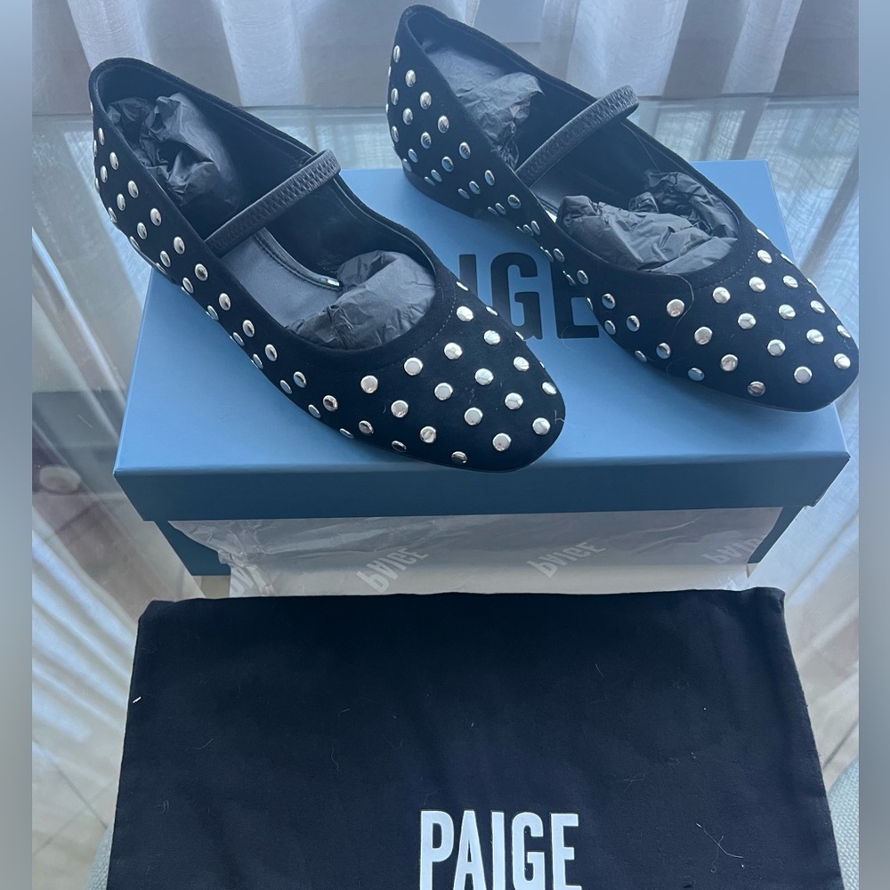 PAIGE Black Flats with Silver Studs